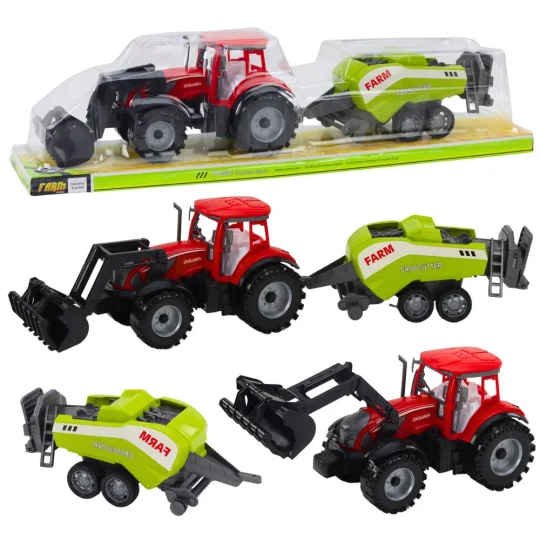Set Traktora S Utovarivačem I Balirkom, Crveni, 48 × 12 × 10,5 Cm 1