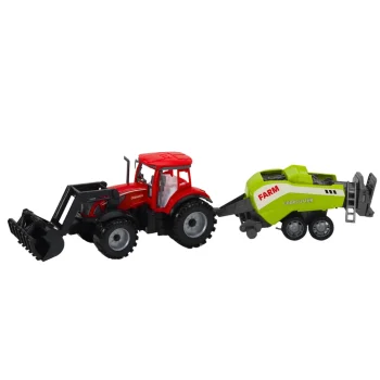 Set Traktora S Utovarivačem I Balirkom, Crveni, 48 × 12 × 10,5 Cm 2