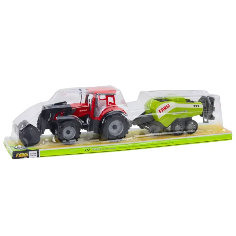 Set Traktora S Utovarivačem I Balirkom, Crveni, 48 × 12 × 10,5 Cm 5