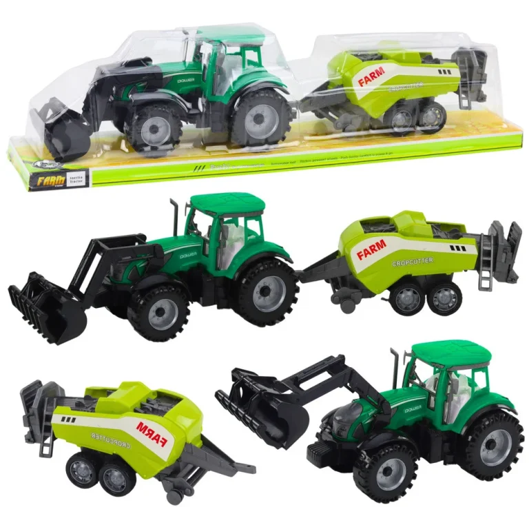 Set Traktora S Utovarivačem I Balirkom, Zeleni, 48 × 12 × 10,5 Cm 1