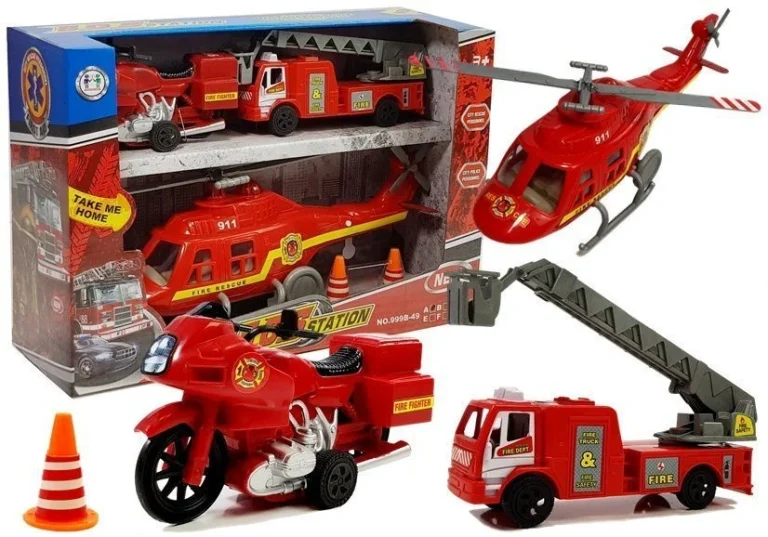 Set Vatrogasnih Vozila S Helikopterom, Zvukom I Svjetlom 1