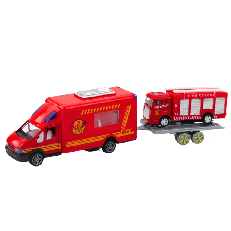 Set Vatrogasnih Vozila S Pogonom Na Trenje, Crveni, 4 Komada 3