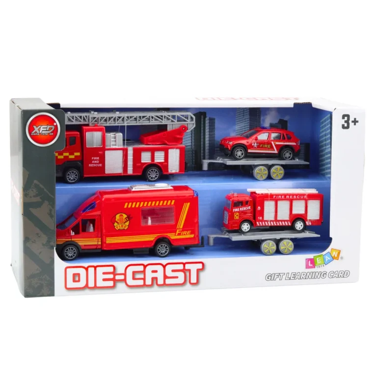 Set Vatrogasnih Vozila S Pogonom Na Trenje, Crveni, 4 Komada 4