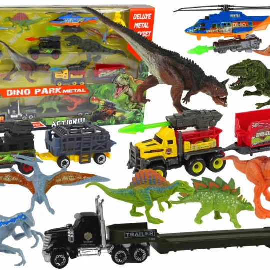 Set Vozila S Dinosaurima I Helikopterom 8 Dijelova 1