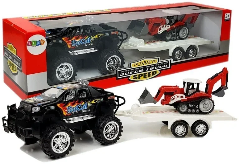 Set Vozila S Trenjem: Terenski Auto, Prikolica I Bager 1