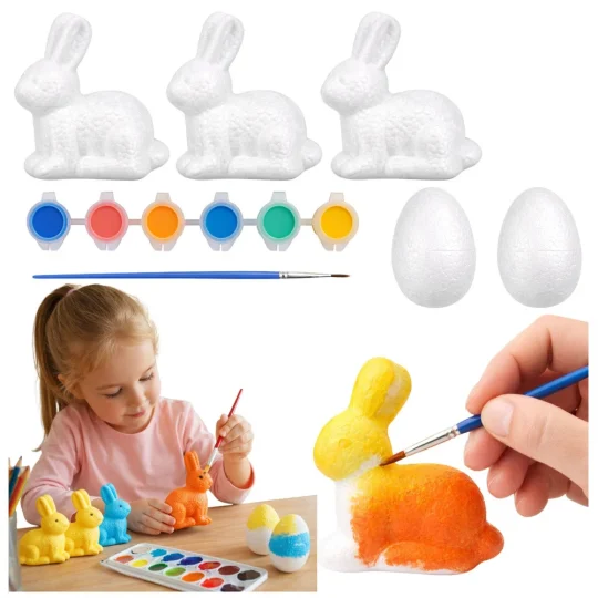 Set Za Bojanje Stiropornih Ukrasa 3 Zečića I 2 Jaja S Bojama 1
