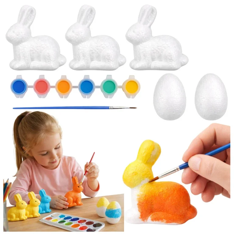 Set Za Bojanje Stiropornih Ukrasa 3 Zečića I 2 Jaja S Bojama 1