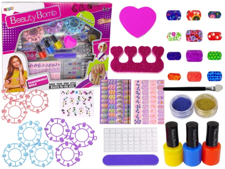 Set Za Lakiranje Noktiju, 3 Laka, Uzorci I šljokice 1