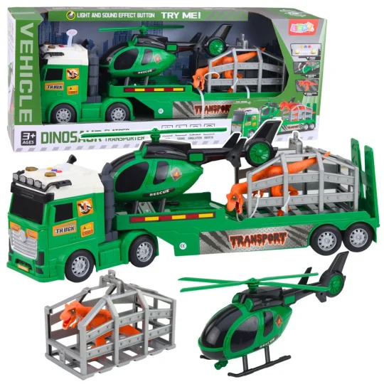 Set Za Prijevoz Dinosaura, Vučni Kamion, Helikopter I Kavez, Svjetla I Zvuk 1