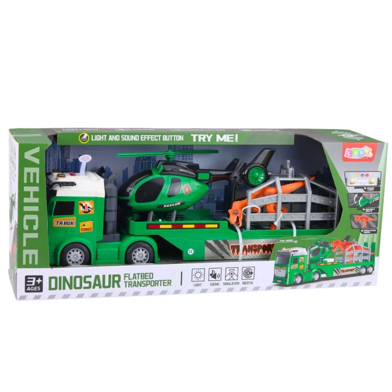 Set Za Prijevoz Dinosaura, Vučni Kamion, Helikopter I Kavez, Svjetla I Zvuk 7