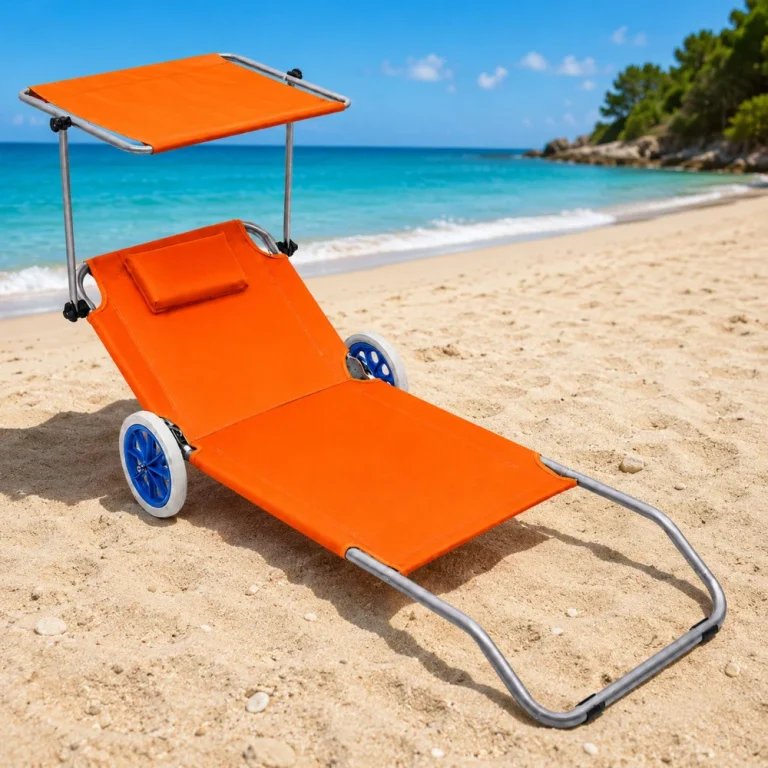 Sklopiva Plažna Ležaljka S Nadstrešnicom Na Kotačima Narančasta 5