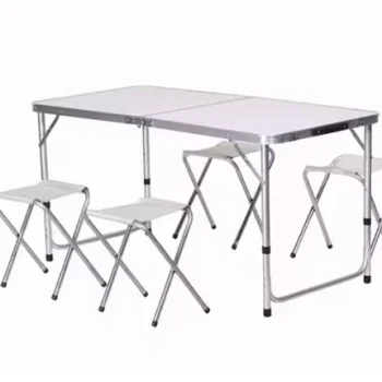 Sklopivi Kamperski Set Stol + 4 Stolice Bijeli 2