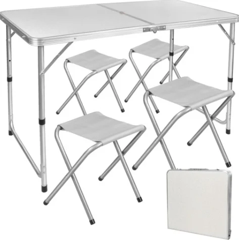 Sklopivi Kamperski Set Stol + 4 Stolice Bijeli 4