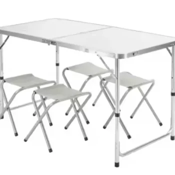 Sklopivi Kamperski Set Stol + 4 Stolice Bijeli 5