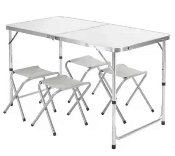 Sklopivi Kamperski Set Stol + 4 Stolice Bijeli 5