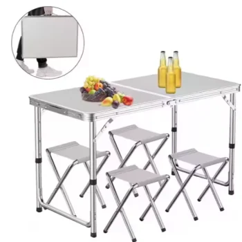 Sklopivi Kamperski Set Stol + 4 Stolice Bijeli 6