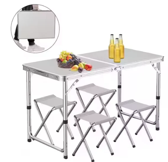 Sklopivi Kamperski Set Stol + 4 Stolice Bijeli 6