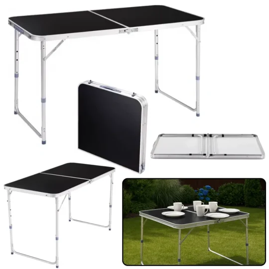 Sklopivi Kamperski Stol Aluminijski Crni 120 × 60 Cm 1