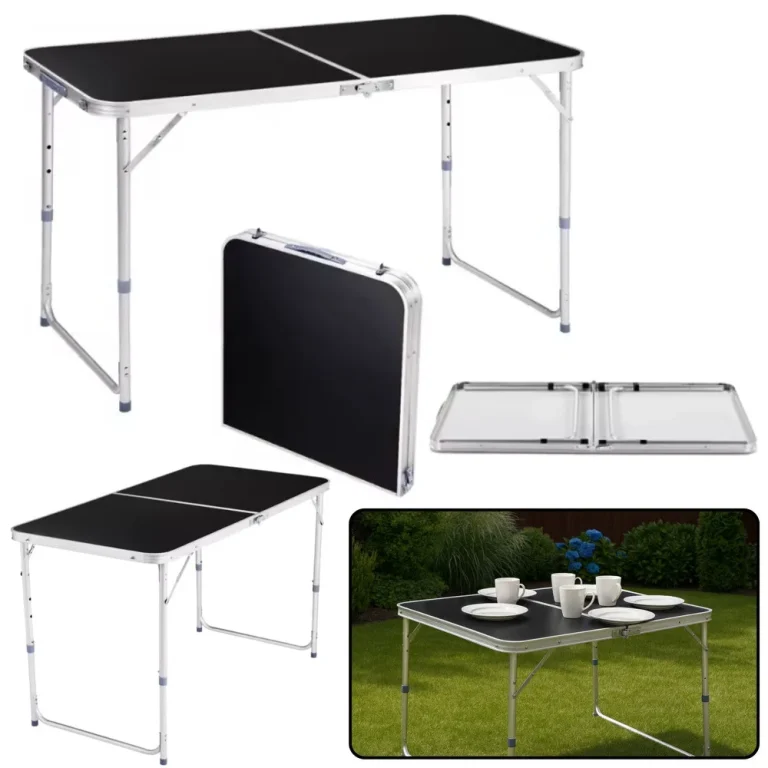 Sklopivi Kamperski Stol Aluminijski Crni 120 × 60 Cm 1