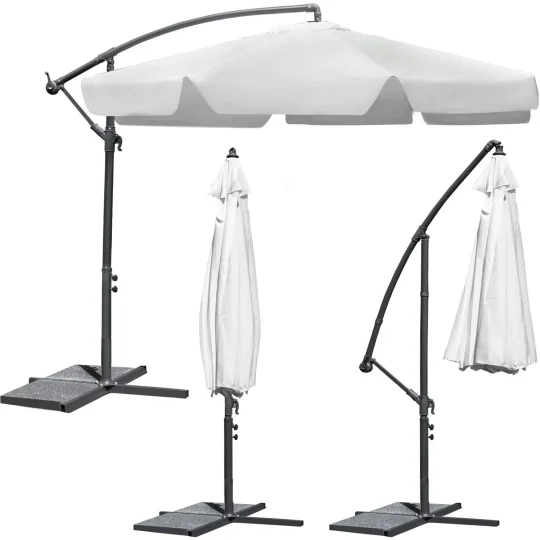 Sklopivi Vrtni Suncobran, 6 Segmenata, Sivi, 350 Cm 1
