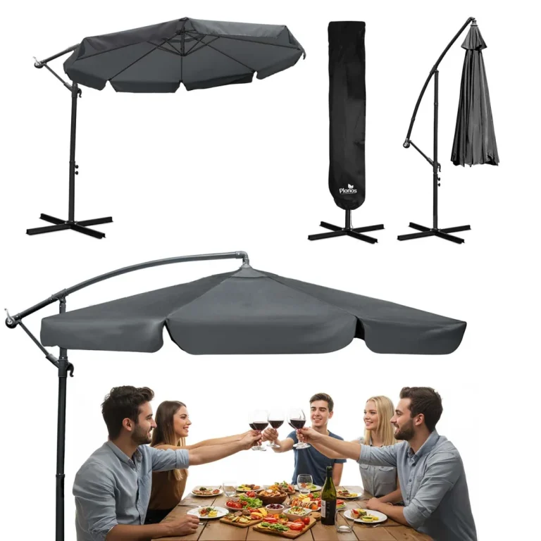Sklopivi Vrtni Suncobran, 8 Segmenata, 350 Cm, S Navlakom, Plonos Pl 881, Siva 15