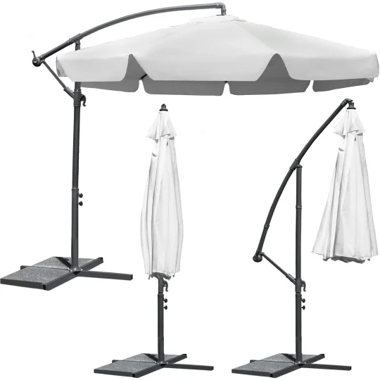 Sklopivi Vrtni Suncobran, 8 Segmenata, Sivi, 350 Cm 1