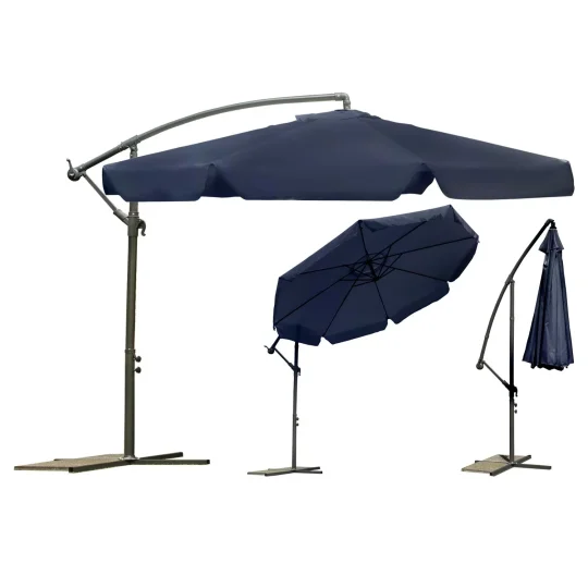 Sklopivi Vrtni Suncobran, 8 Segmenata, Tamnoplava Boja, 350 Cm 1