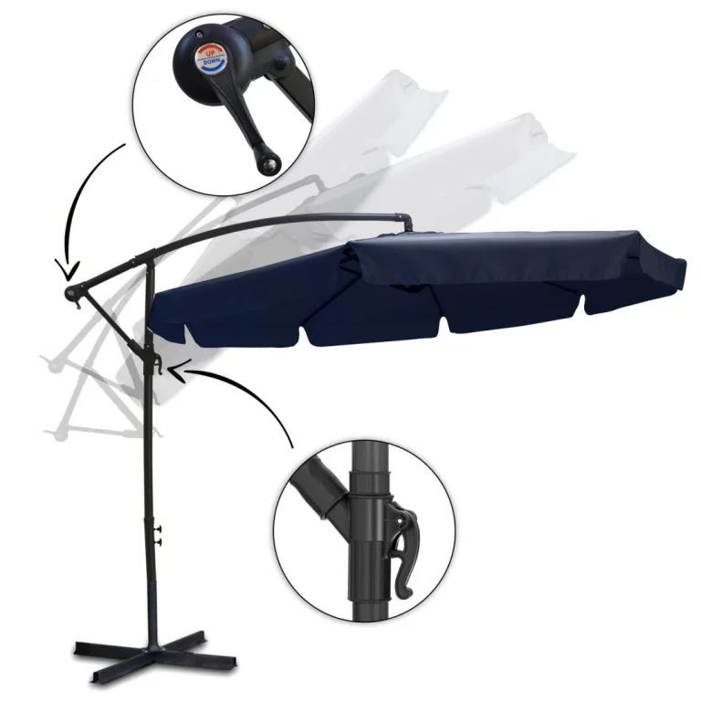 Sklopivi Vrtni Suncobran, 8 Segmenata, Tamnoplava Boja, 350 Cm 9