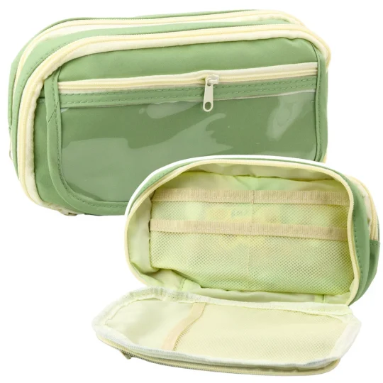 Školska Pernica S Dva Pretinca I Džepovima, Prostrana, Zelena, 22 Cm 1