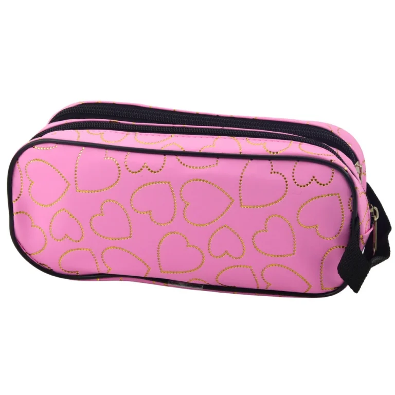 Školska Pernica S Dva Pretinca, Zlatna Srca, Ružičasta, 23,5x10 Cm 3
