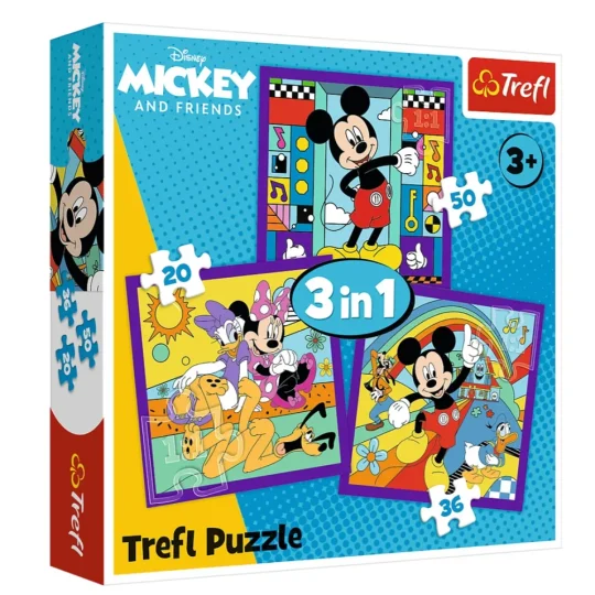 Slagalica – 3 U 1 (20, 36, 50 Dijelova) – Mickey Mouse I Njegova Vesela Ekipa – Mickey Mouse I Prijatelji – Trefl 34894 1