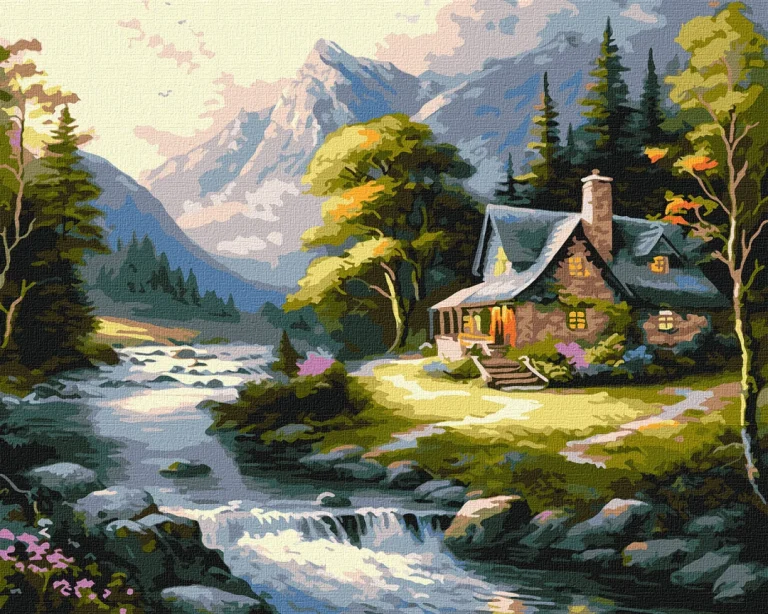 Slikanje Po Brojevima Kuća U Planinama 40 × 50 Cm 1