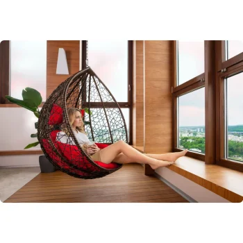 Smeđa Viseća Vrtna Stolica Havana + Crveni Jastuci Sofotel 8
