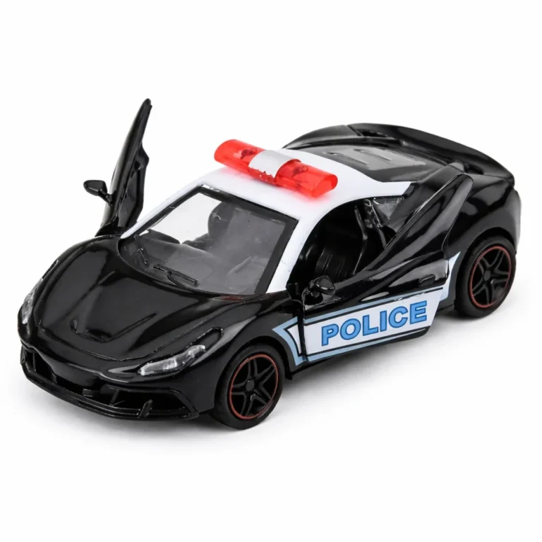 Sportski Automobil Policijski Automobil S Motoriziranim Metalnim Navlakom Za Povlačenje Crni 1:43 4