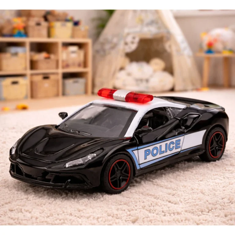Sportski Automobil Policijski Automobil S Motoriziranim Metalnim Navlakom Za Povlačenje Crni 1:43 5