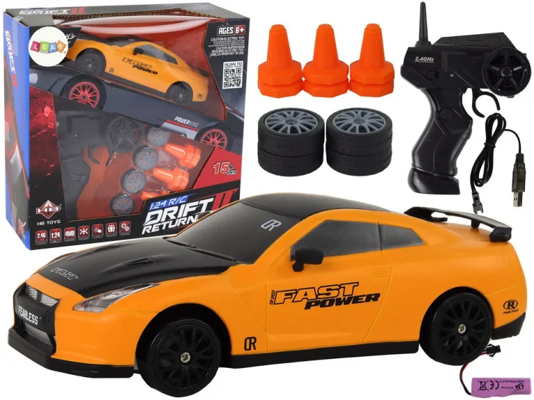 Sportski Automobil Na Daljinsko Upravljanje R/c 1:24 Žuti Izmjenjivi Kotači 1