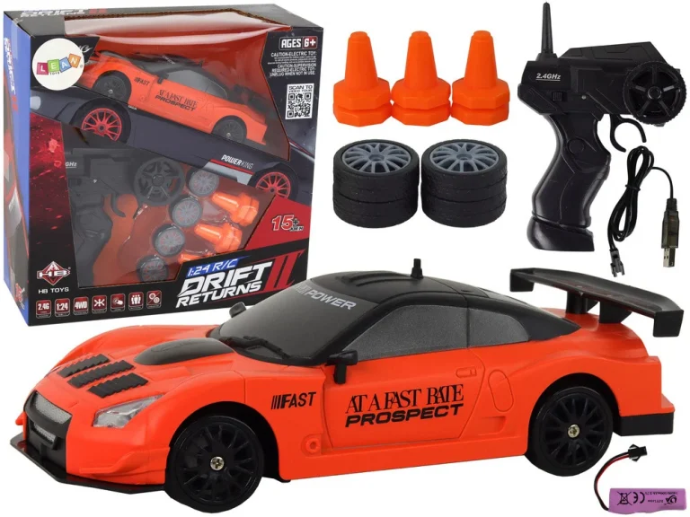 Sportski Automobil Na Daljinsko Upravljanje R/c 1:24 Narančasti S Izmjenjivim Kotačima 1