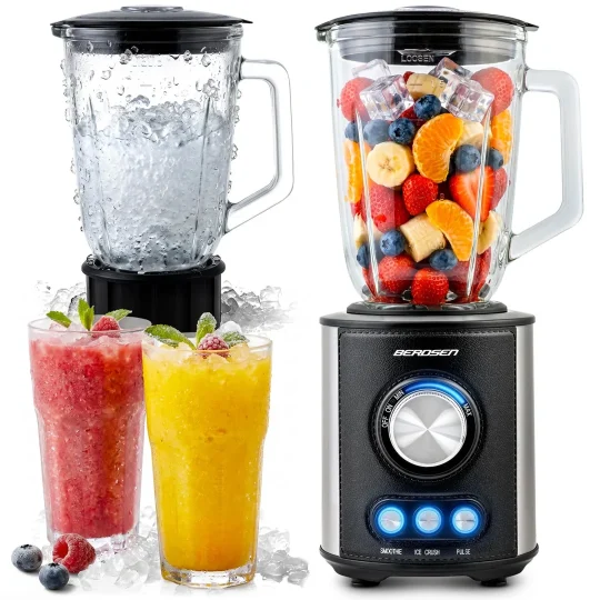 Stakleni Blender Za Smoothieje, Koktele, Drobljenje Leda, 1,5 L, 800 W, Bd 751, Berdsen, Crni 1