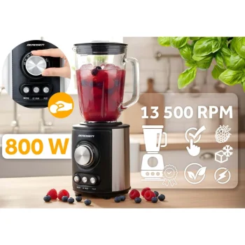 Stakleni Blender Za Smoothieje, Koktele, Drobljenje Leda, 1,5 L, 800 W, Bd 751, Berdsen, Crni 2