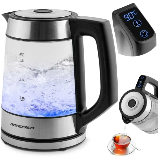 Stakleno Kuhalo Za Vodu Berdsen Bd 704, 1,7 L, Crno Srebrno 1