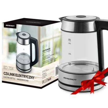 Stakleno Kuhalo Za Vodu Berdsen Bd 704, 1,7 L, Crno Srebrno 10