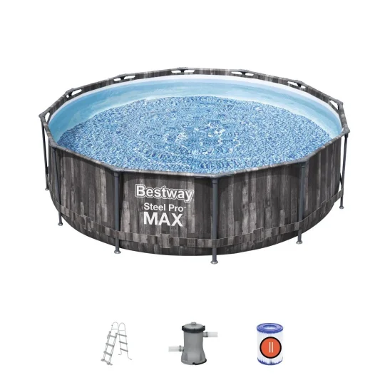 Steel Pro Max Bazen S Okvirom 366x100, Imitacija Drva, 3,6 M, Bestway 4 U 1, Pumpa, Filter, Ljestve 1