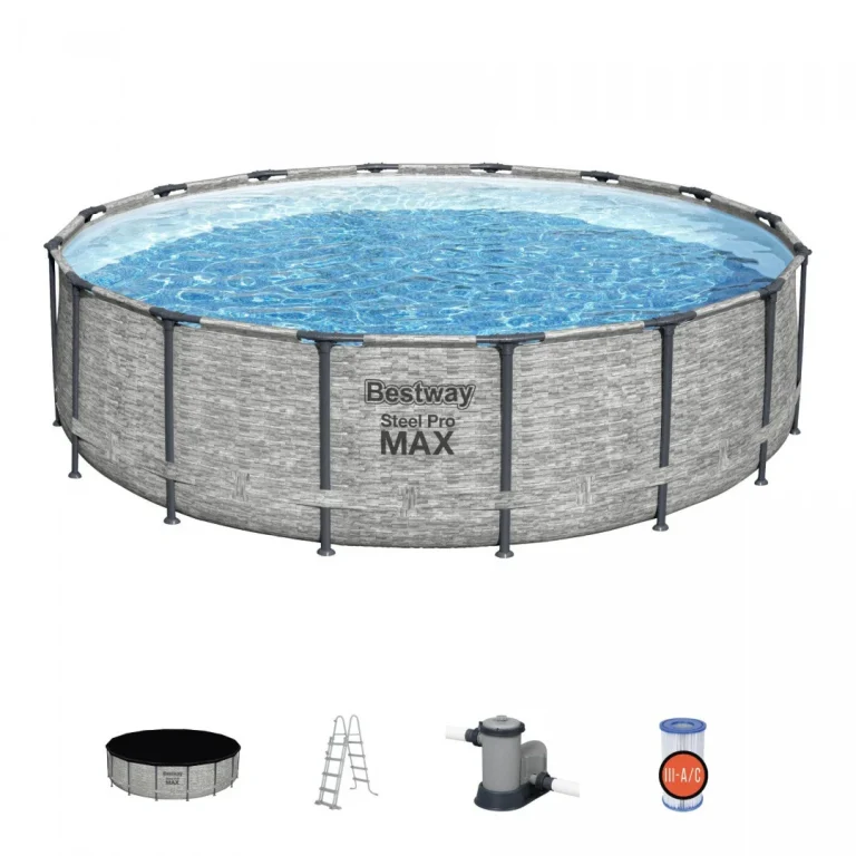 Steel Pro Max Bazen S Okvirom 488x122, Imitacija Kamena, 16 Stopa, Bestway 5 U 1 + Pribor 1