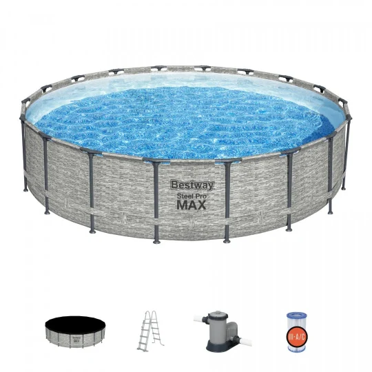 Steel Pro Max Bazen S Okvirom 549x122, Imitacija Kamena, 18 Stopa, Bestway 5 U 1 + Pribor 1