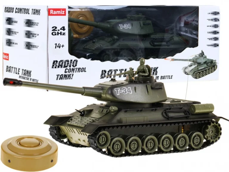 Tenk T 34 Na Daljinsko Upravljanje Za Djecu 3+ Zeleni Model Pucanje 1:28 + Odlična Tenkovska Bitka 1