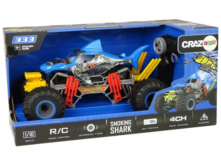 Terenski Automobil Shark Na Daljinsko Upravljanje 1:10 2.4g Plavi 15 Km/h Parni 8