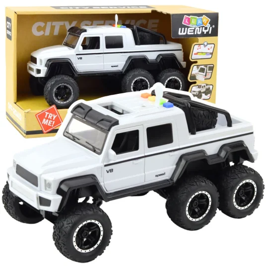 Terenski Pickup 6×6 S Trenjem Svjetla I Zvukovi Bijeli 1:16 1