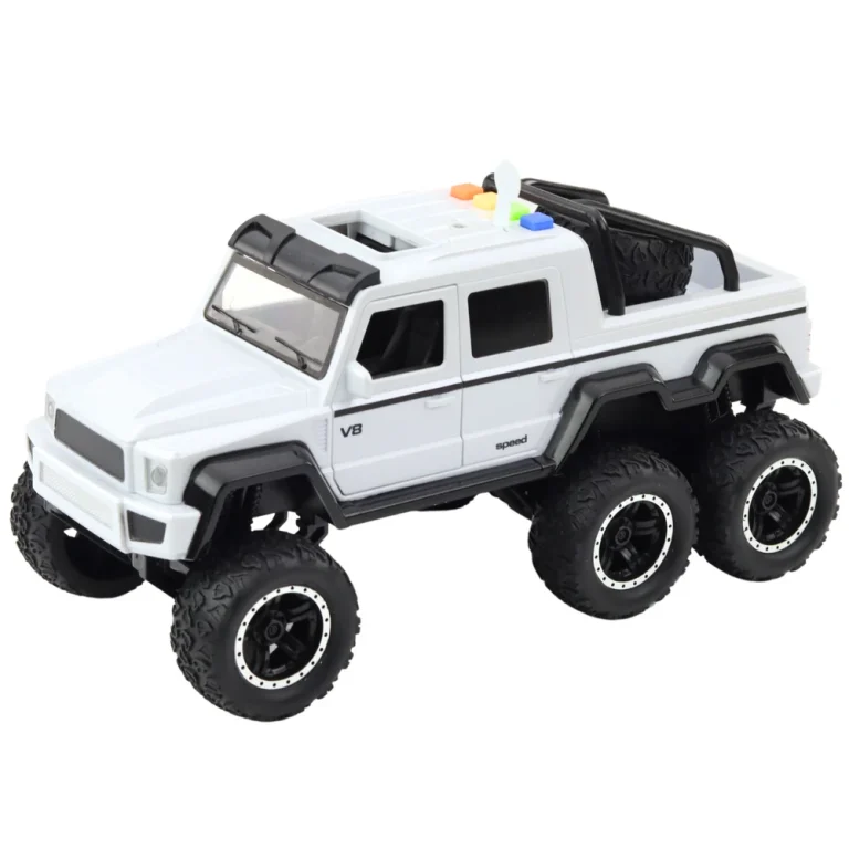 Terenski Pickup 6×6 S Trenjem Svjetla I Zvukovi Bijeli 1:16 2