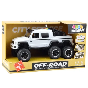 Terenski Pickup 6×6 S Trenjem Svjetla I Zvukovi Bijeli 1:16 4
