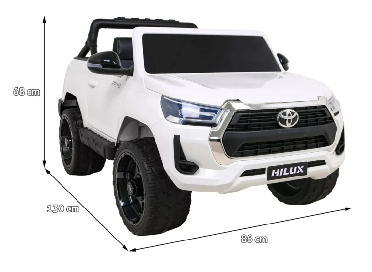 Toyota Hilux Dječji Autosjedalica Na Baterije, Bijeli Pick Up + 4x4 Pogon + Daljinski Upravljač + 2 Nosača, Bijela 11